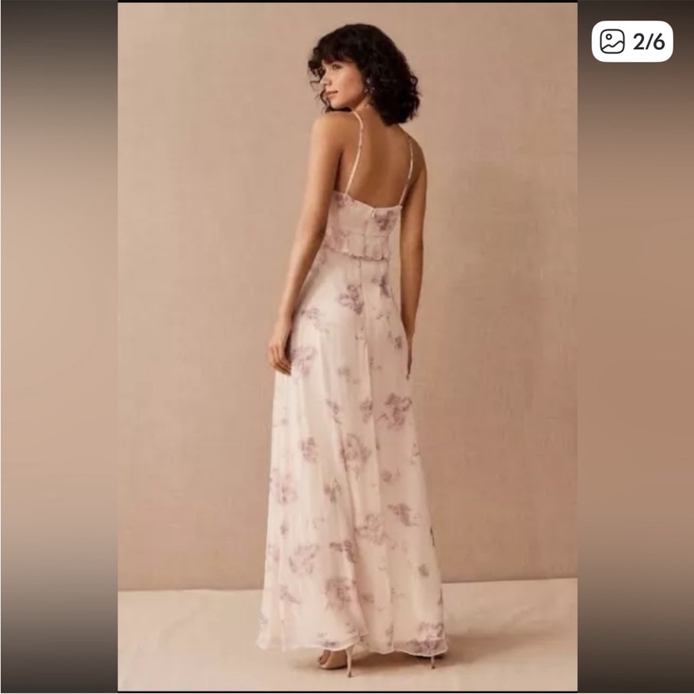 BHLDN Pink Floral Chiffon Maxi Dress